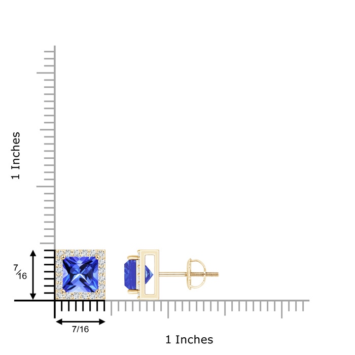 6mm AAA Square Tanzanite Stud Earrings with Diamond Halo in Yellow Gold product image