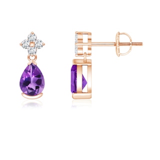 6x4mm AAA Pear-Shaped Amethyst Drop Earrings with Diamonds in Rose Gold