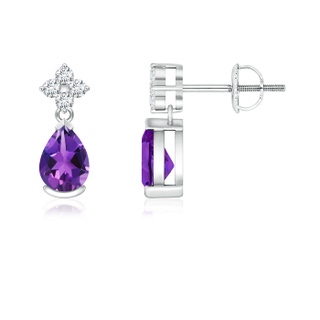 6x4mm AAAA Pear-Shaped Amethyst Drop Earrings with Diamonds in White Gold