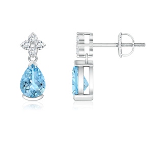 6x4mm AAAA Pear-Shaped Aquamarine Drop Earrings with Diamonds in White Gold