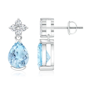 8x6mm AAA Pear-Shaped Aquamarine Drop Earrings with Diamonds in White Gold