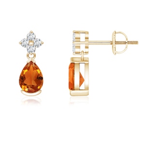 6x4mm AAAA Pear-Shaped Citrine Drop Earrings with Diamonds in Yellow Gold