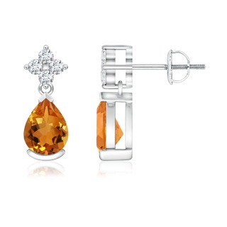 7x5mm AAA Pear-Shaped Citrine Drop Earrings with Diamonds in White Gold