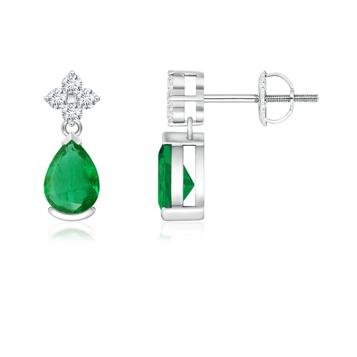 6x4mm AA Pear-Shaped Emerald Drop Earrings with Diamonds in White Gold 