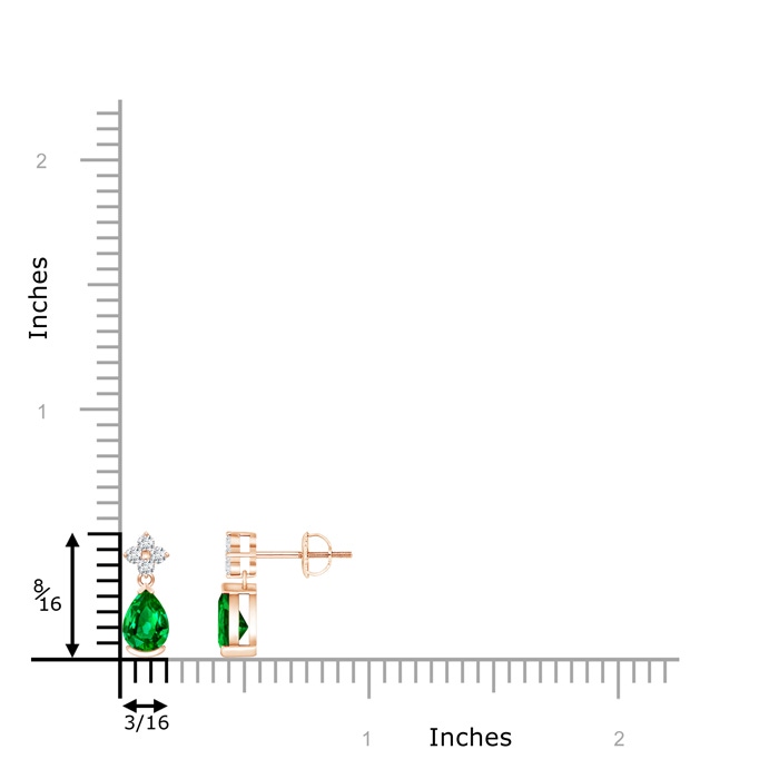 6x4mm AAAA Pear-Shaped Emerald Drop Earrings with Diamonds in Rose Gold product image