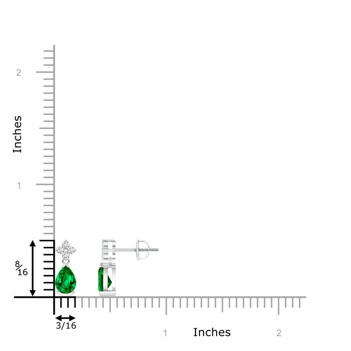 6x4mm AAAA Pear-Shaped Emerald Drop Earrings with Diamonds in White Gold - ruler