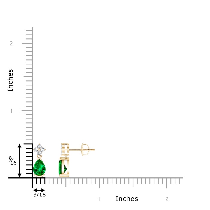 6x4mm AAAA Pear-Shaped Emerald Drop Earrings with Diamonds in Yellow Gold product image