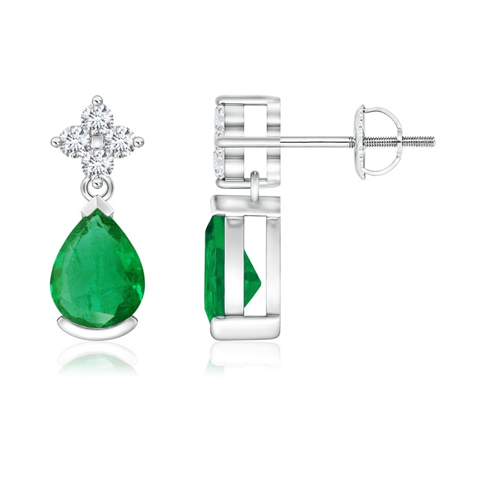7x5mm AA Pear-Shaped Emerald Drop Earrings with Diamonds in White Gold 