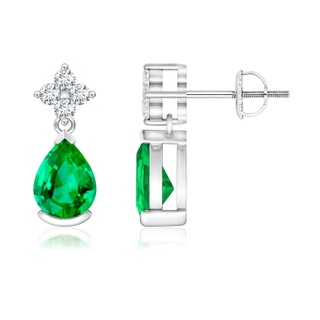 7x5mm AAA Pear-Shaped Emerald Drop Earrings with Diamonds in P950 Platinum