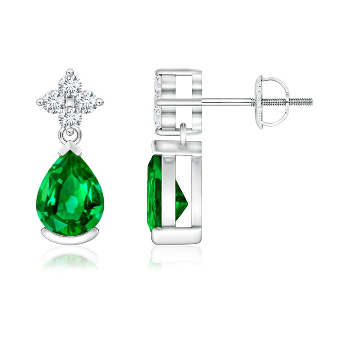 7x5mm AAAA Pear-Shaped Emerald Drop Earrings with Diamonds in P950 Platinum 