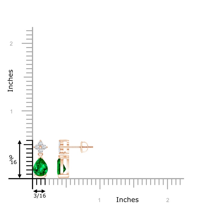 7x5mm AAAA Pear-Shaped Emerald Drop Earrings with Diamonds in Rose Gold product image