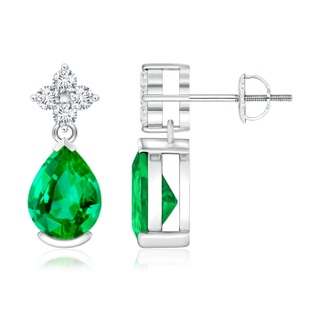 8x6mm AAA Pear-Shaped Emerald Drop Earrings with Diamonds in P950 Platinum