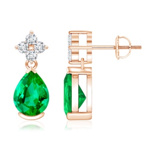 8x6mm AAA Pear-Shaped Emerald Drop Earrings with Diamonds in Rose Gold