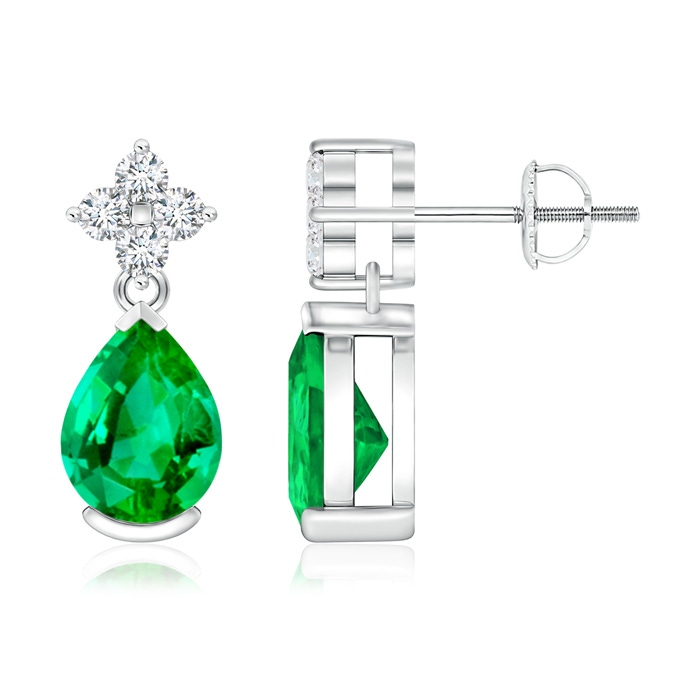 8x6mm AAA Pear-Shaped Emerald Drop Earrings with Diamonds in White Gold 