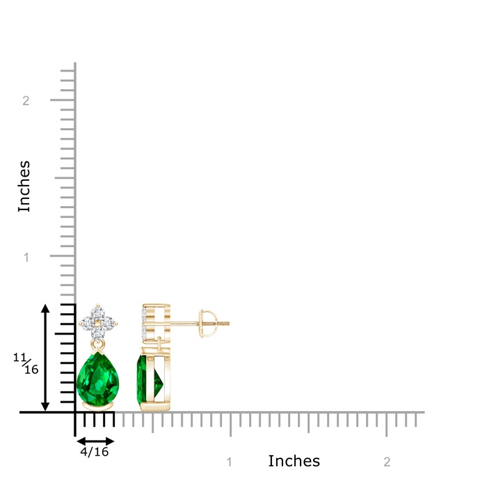 8x6mm AAAA Pear-Shaped Emerald Drop Earrings with Diamonds in Yellow Gold product image