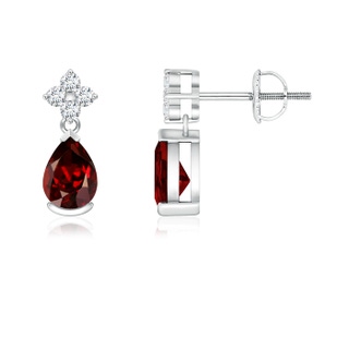 6x4mm AAAA Pear-Shaped Garnet Drop Earrings with Diamonds in P950 Platinum