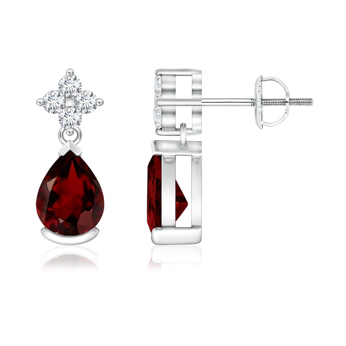 7x5mm AAA Pear-Shaped Garnet Drop Earrings with Diamonds in White Gold