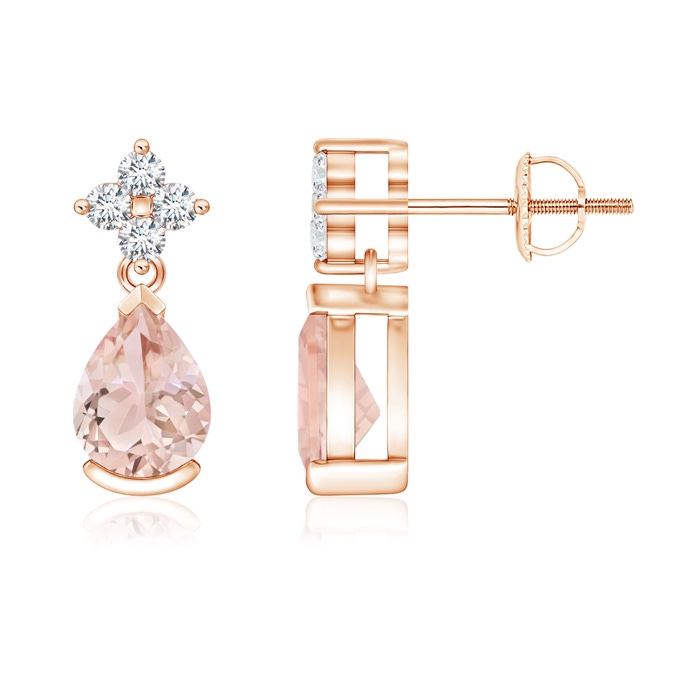 7x5mm AAA Pear-Shaped Morganite Drop Earrings with Diamonds in Rose Gold 