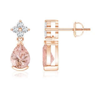 7x5mm AAAA Pear-Shaped Morganite Drop Earrings with Diamonds in Rose Gold