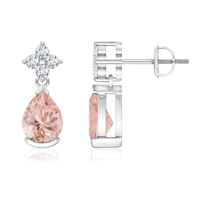 7x5mm AAAA Pear-Shaped Morganite Drop Earrings with Diamonds in White Gold