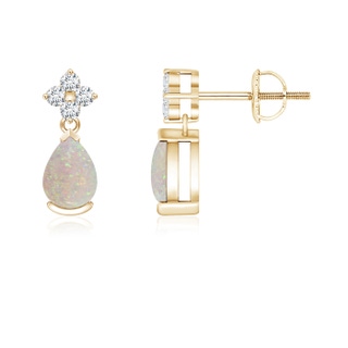 6x4mm AA Pear-Shaped Opal Drop Earrings with Diamonds in Yellow Gold