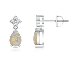 6x4mm AAAA Pear-Shaped Opal Drop Earrings with Diamonds in 9K White Gold
