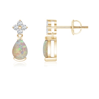 6x4mm AAAA Pear-Shaped Opal Drop Earrings with Diamonds in Yellow Gold