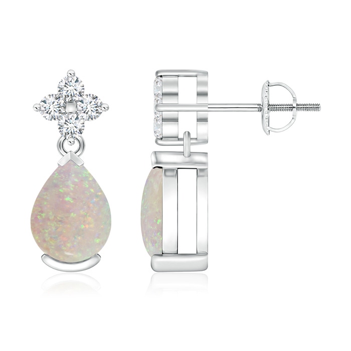 8x6mm AA Pear-Shaped Opal Drop Earrings with Diamonds in White Gold