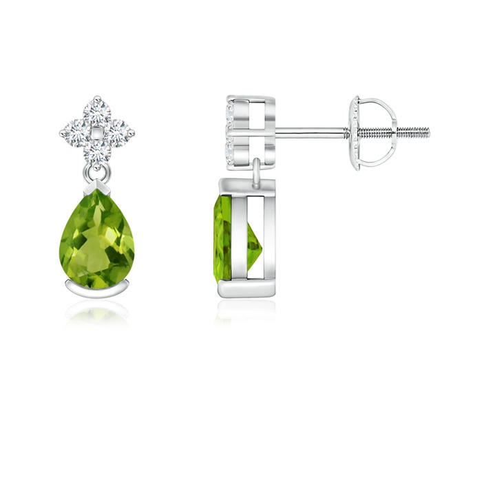 6x4mm AAAA Pear-Shaped Peridot Drop Earrings with Diamonds in P950 Platinum