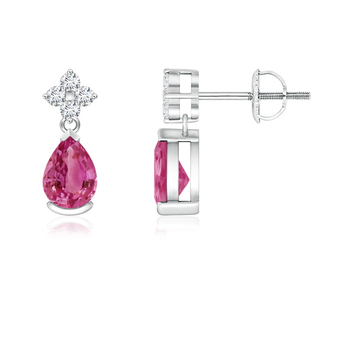 6x4mm AAAA Pear-Shaped Pink Sapphire Drop Earrings with Diamonds in P950 Platinum