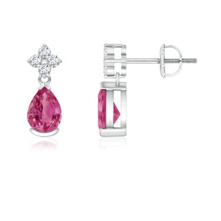 6x4mm AAAA Pear-Shaped Pink Sapphire Drop Earrings with Diamonds in White Gold
