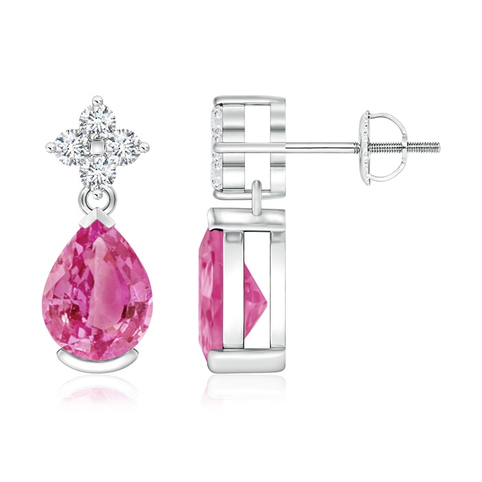 8x6mm AAA Pear-Shaped Pink Sapphire Drop Earrings with Diamonds in White Gold 