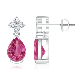 8x6mm AAAA Pear-Shaped Pink Sapphire Drop Earrings with Diamonds in P950 Platinum