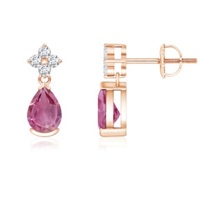 6x4mm AAA Pear-Shaped Pink Tourmaline Drop Earrings with Diamonds in 9K Rose Gold