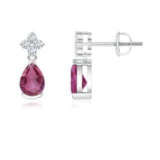 6x4mm AAAA Pear-Shaped Pink Tourmaline Drop Earrings with Diamonds in P950 Platinum