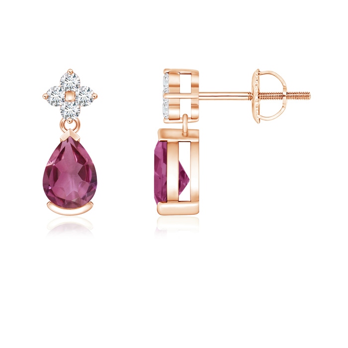 6x4mm AAAA Pear-Shaped Pink Tourmaline Drop Earrings with Diamonds in Rose Gold