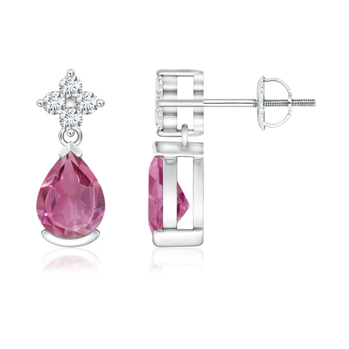 7x5mm AAA Pear-Shaped Pink Tourmaline Drop Earrings with Diamonds in White Gold