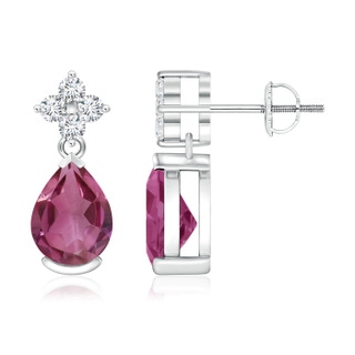 8x6mm AAAA Pear-Shaped Pink Tourmaline Drop Earrings with Diamonds in P950 Platinum