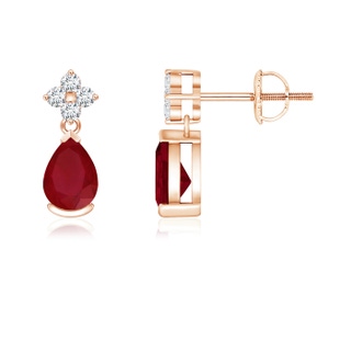 6x4mm AA Pear-Shaped Ruby Drop Earrings with Diamonds in 9K Rose Gold