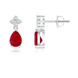 6x4mm AAA Pear-Shaped Ruby Drop Earrings with Diamonds in White Gold