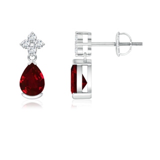 6x4mm AAAA Pear-Shaped Ruby Drop Earrings with Diamonds in White Gold