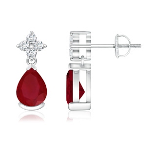 7x5mm AA Pear-Shaped Ruby Drop Earrings with Diamonds in P950 Platinum