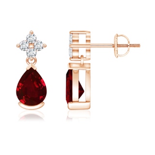 7x5mm AAAA Pear-Shaped Ruby Drop Earrings with Diamonds in Rose Gold