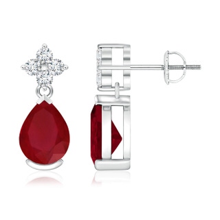 8x6mm AA Pear-Shaped Ruby Drop Earrings with Diamonds in P950 Platinum