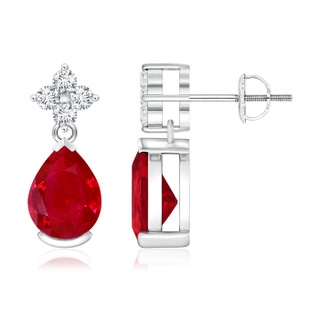 8x6mm AAA Pear-Shaped Ruby Drop Earrings with Diamonds in P950 Platinum