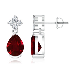 8x6mm AAAA Pear-Shaped Ruby Drop Earrings with Diamonds in P950 Platinum