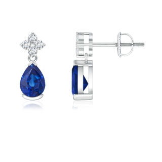 6x4mm AAA Pear-Shaped Blue Sapphire Drop Earrings with Diamonds in 9K White Gold