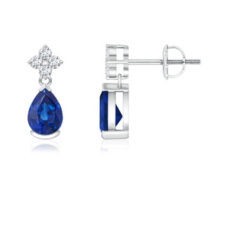 6x4mm AAA Pear-Shaped Blue Sapphire Drop Earrings with Diamonds in White Gold