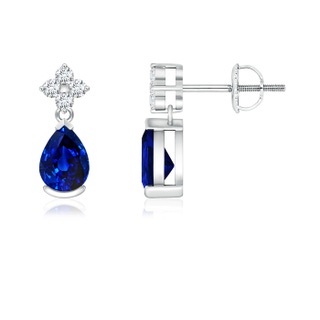 6x4mm AAAA Pear-Shaped Blue Sapphire Drop Earrings with Diamonds in White Gold