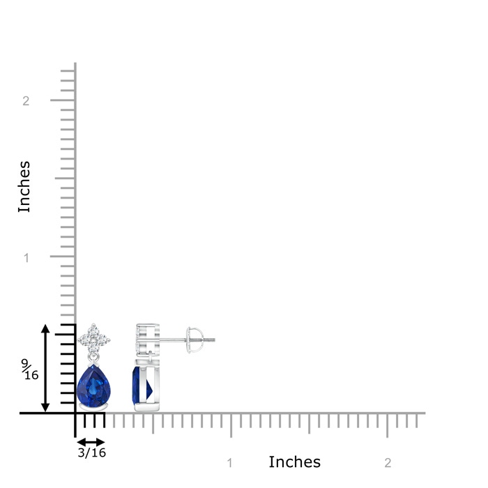 7x5mm AAA Pear-Shaped Blue Sapphire Drop Earrings with Diamonds in White Gold ruler